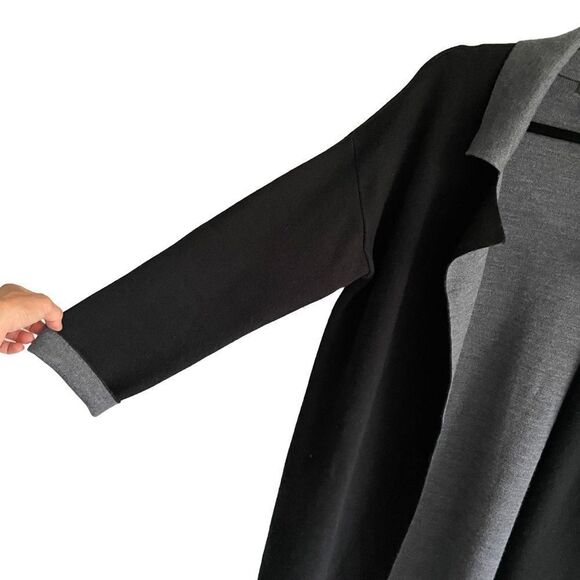 (SOLD) TAHARI Wool Long Cardigan Sweater Coat Black Gray Size L - Picture 5 of 6